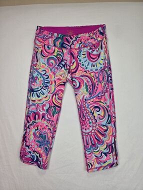 Lilly Pulitzer Luxletic Cropped Leggings Size L Pink Multicolor Paisley Stretch